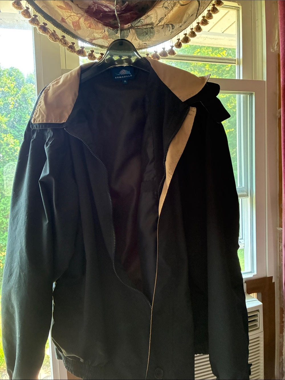 Men's Black Windbreaker with Tan Contrast Collar
